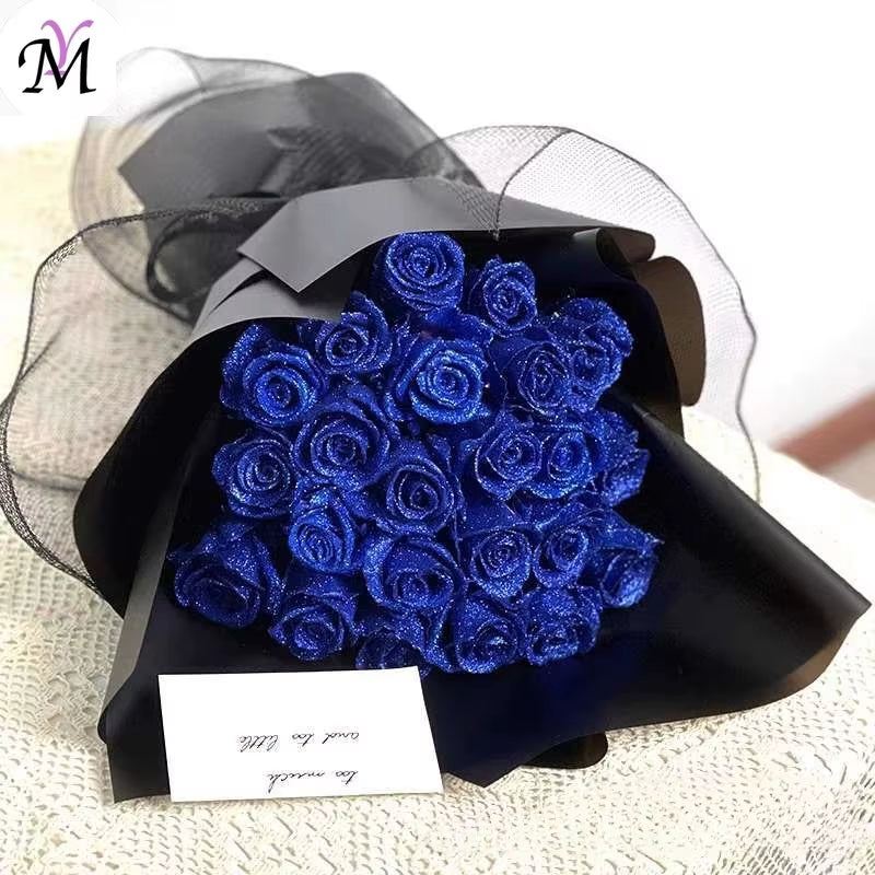 Mother'S/Valentine'S Day 30/50 Pcs 7Cm Glitter Artificial Flower Rose Girl Friend Wife DIY Bouquet Gifts for Wedding Birthday